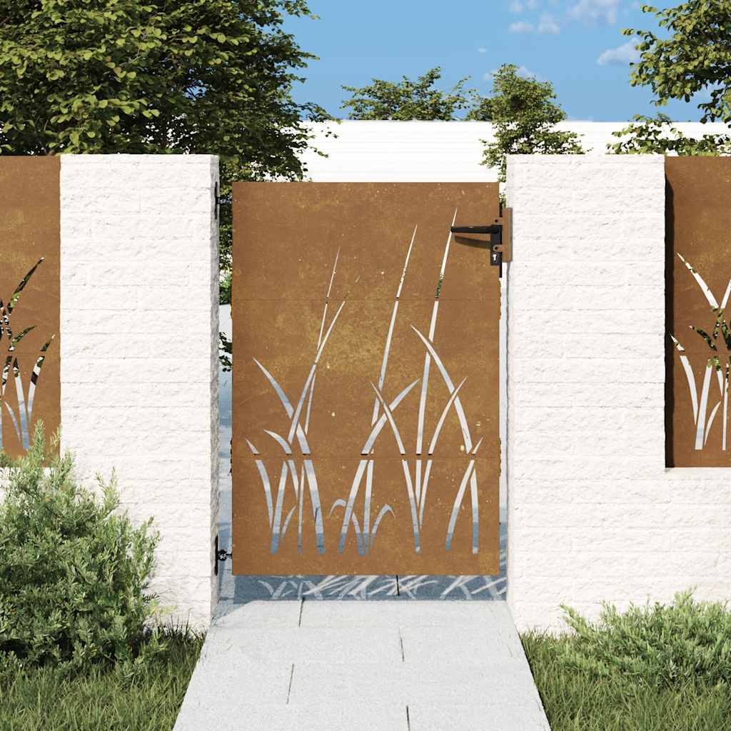 vidaXL Gate 85x75 cm Grass Design Corten Steel