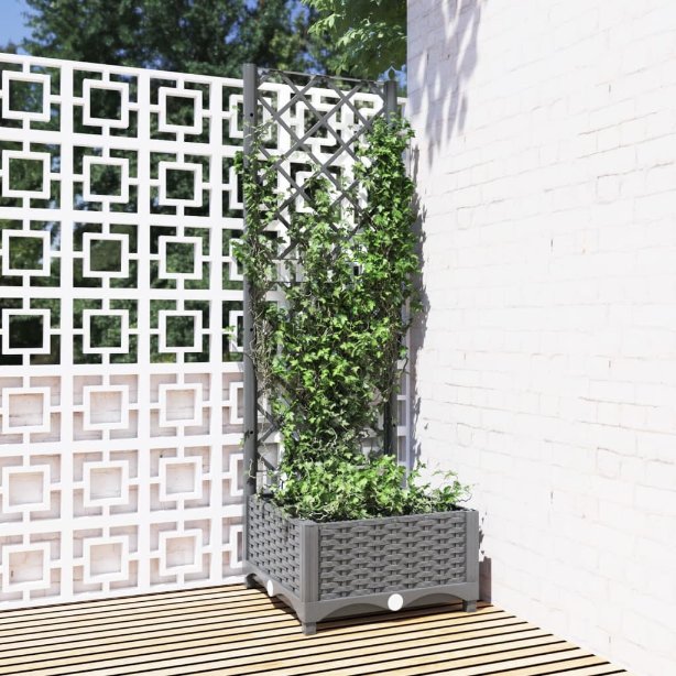 vidaXL Planter with Trellis 40x40x121.5 cm Polypropylene