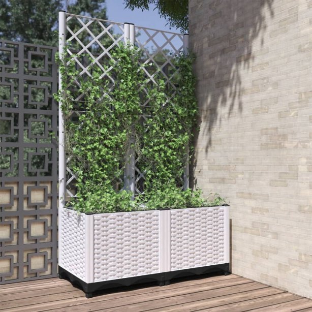 vidaXL Planter with Trellis 40x40x121.5 cm Polypropylene