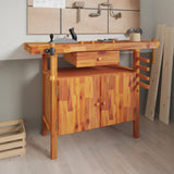 vidaXL Workbench with Drawer and Vises 124x52x83 cm Solid Acacia Wood