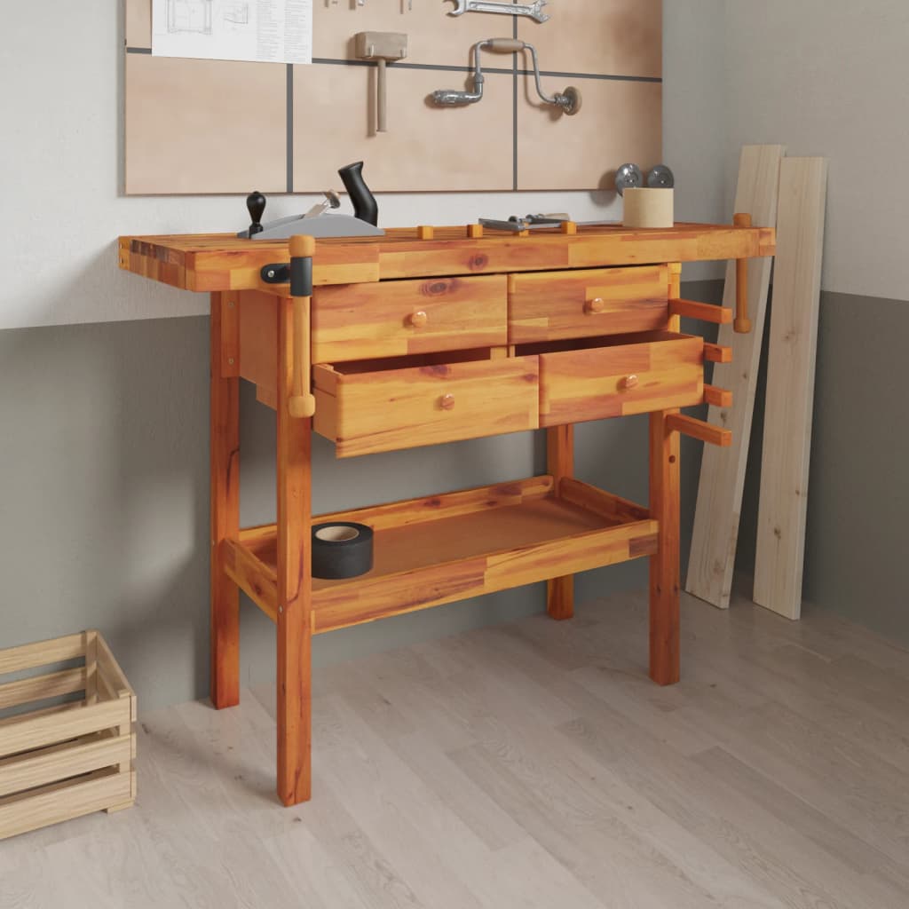 vidaXL Workbench with Drawer and Vises 124x52x83 cm Solid Acacia Wood