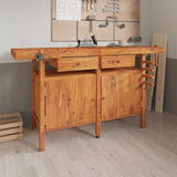 vidaXL Workbench with Drawers and Vices 162x62x83 cm Acacia Wood
