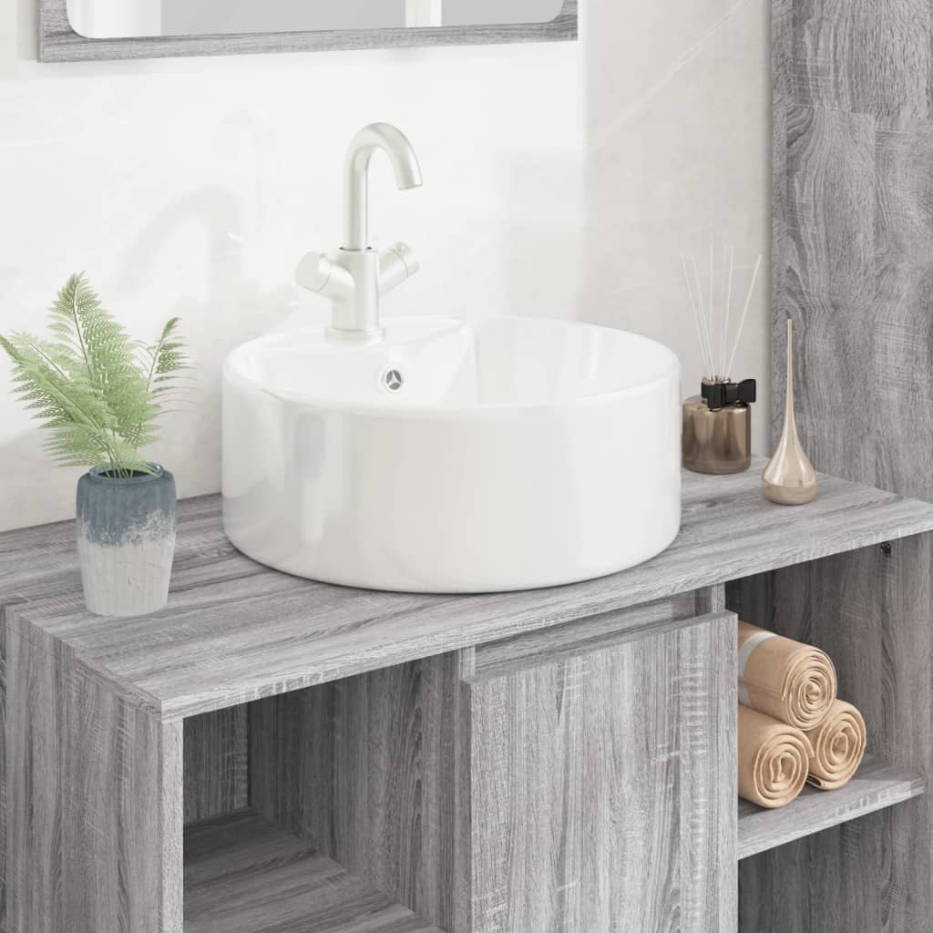 Sink with overflow, ceramic, round, white
