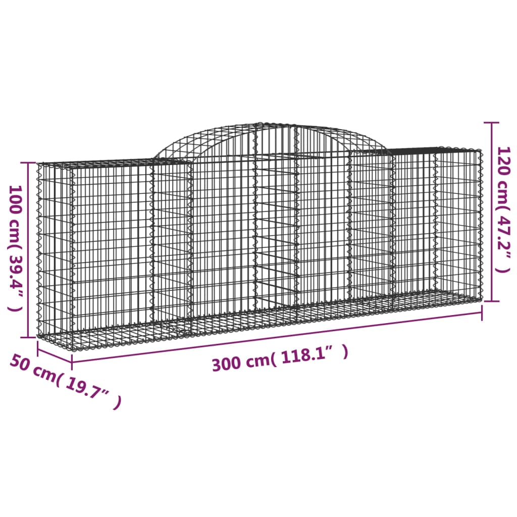 vidaXL Gabion Curved 200x30x40/60 cm Galvanized Iron