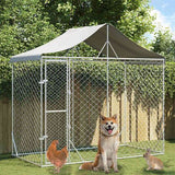 vidaXL Dog Kennel with Roof 3x1.5x2.5 m Galvanized Steel Silver
