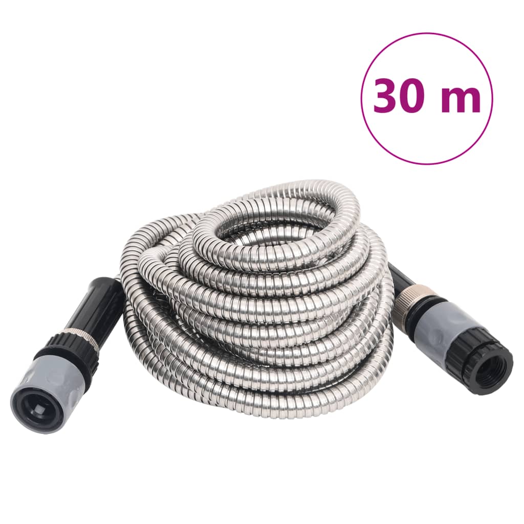 vidaXL Garden hose with spray gun 0.6'' 7.5 m stainless steel silver