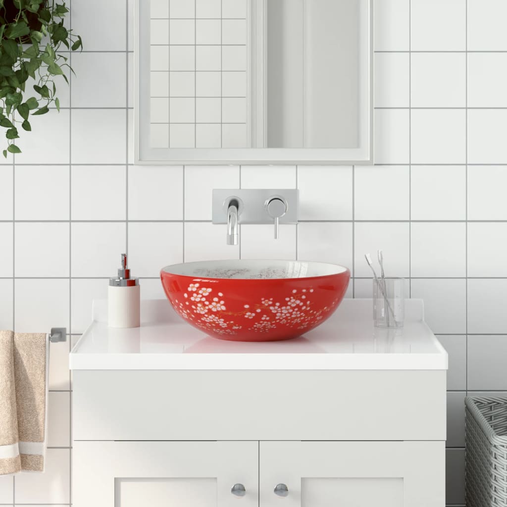 vidaXL Opzetwasbak rond Φ41x14 cm keramiek wit en blauw