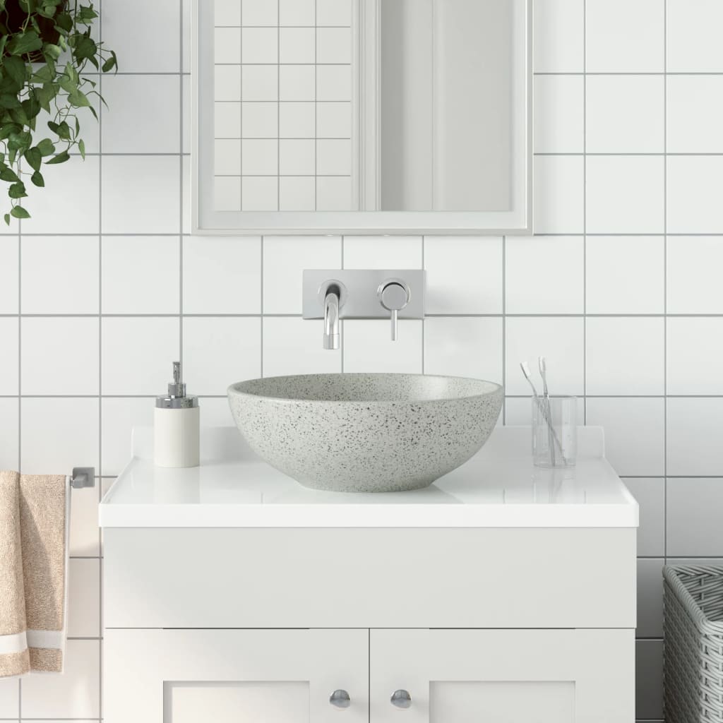 vidaXL Opzetwasbak rond Φ41x14 cm keramiek wit en blauw
