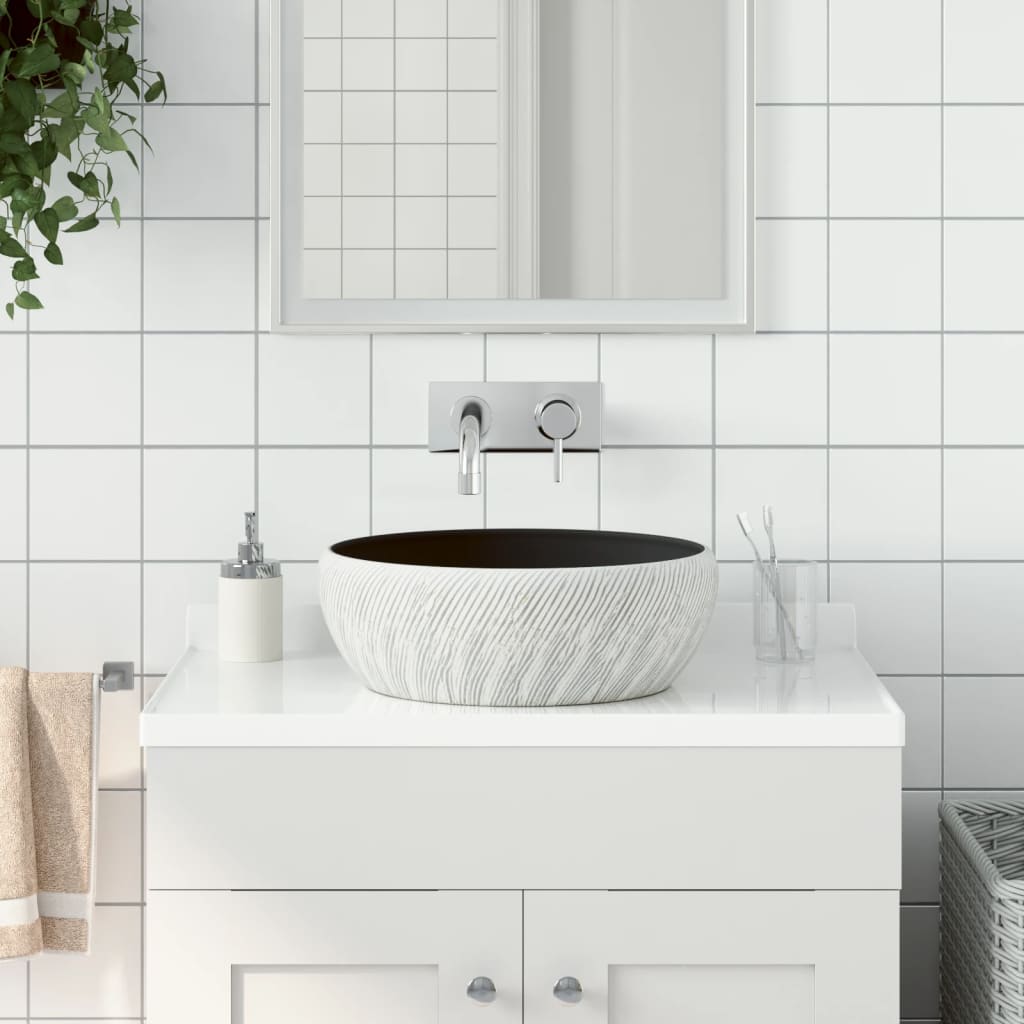 vidaXL Opzetwasbak rond Φ41x14 cm keramiek wit en blauw