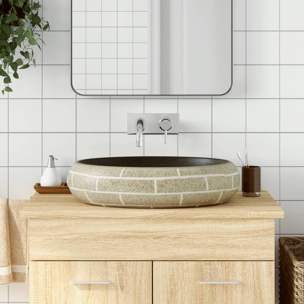 vidaXL Opzetwasbak ovaal 47x33x13 cm keramiek grijs en blauw