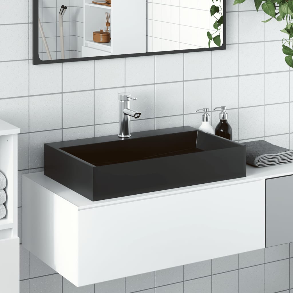 vidaXL Wastafel 50x38x11 cm gegoten mineraal/marmer matzwart