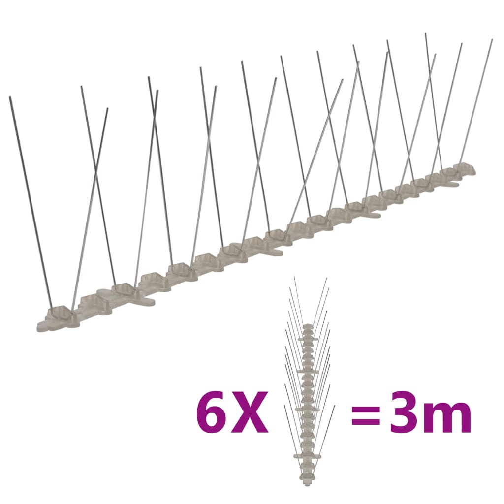 vidaXL Bird and Pigeon Spikes with 2 Rows 20 pcs 10 m Plastic