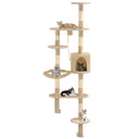 vidaXL Arbre à chat avec poteaux en sisal, fixation murale, 194 cm, beige
