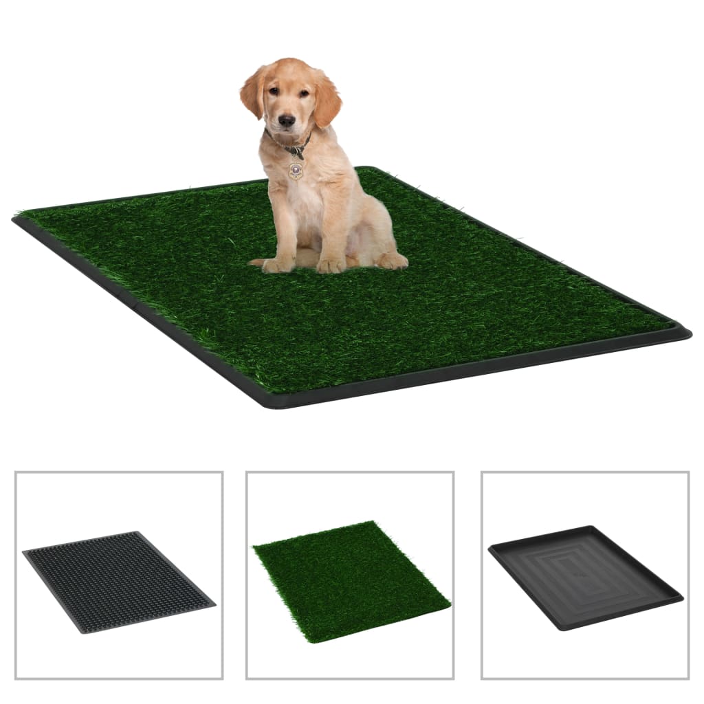vidaXL Huisdierentoilet met bak en kunstgras 63x50x7 cm groen