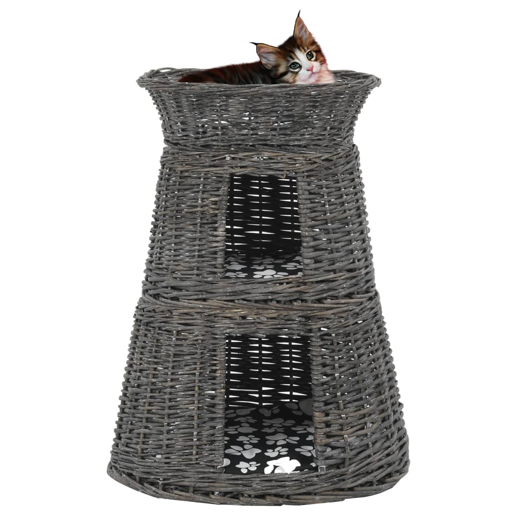 vidaXL 3-Piece Cat Basket Set with Cushions 47x34x60 cm Natural Willow