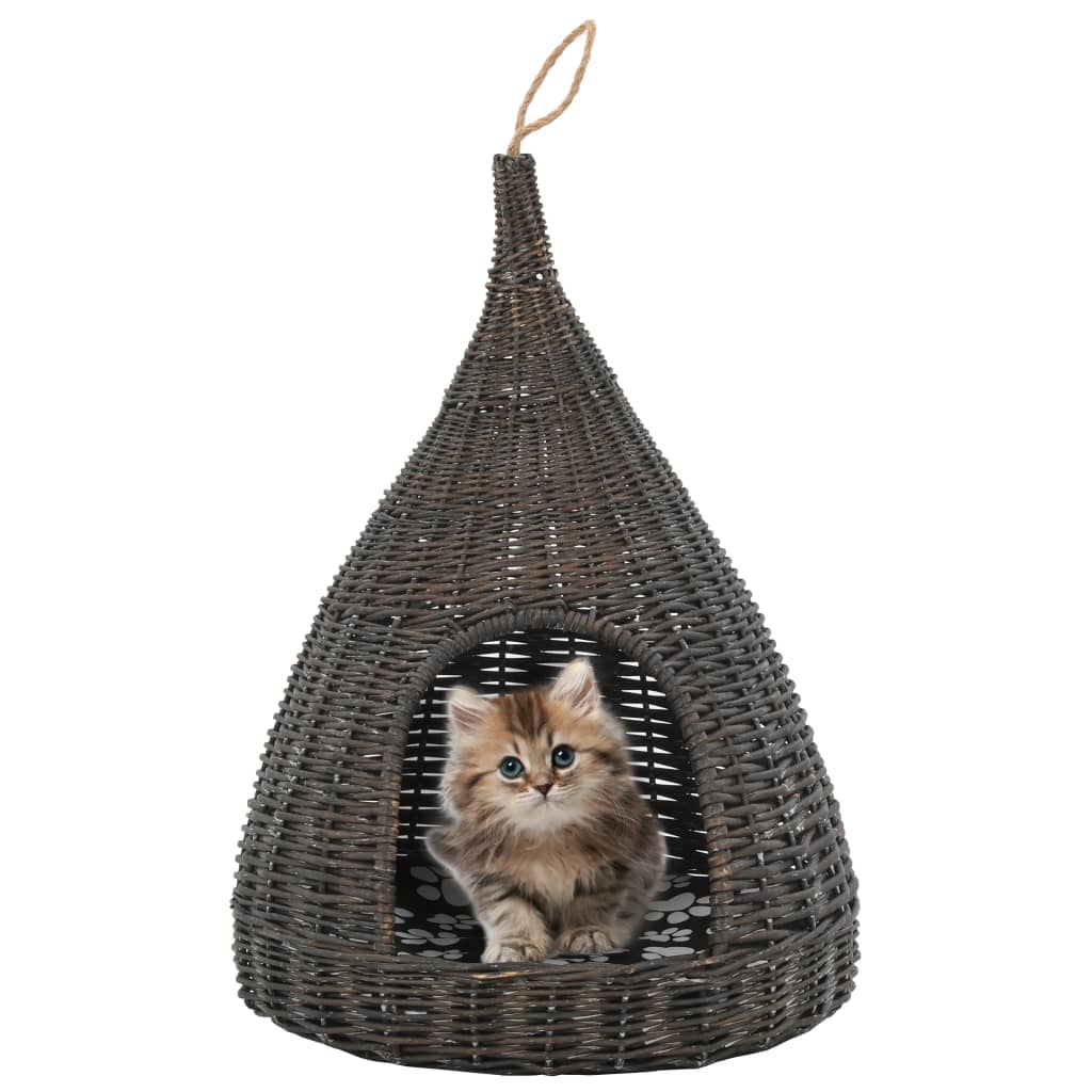 vidaXL Cat Tipi with Cushion 40x60 cm Natural Willow