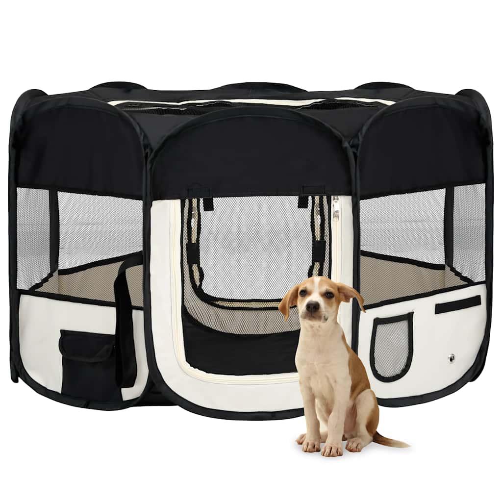 vidaXL Foldable Dog Playpen with Carry Bag 90x90x58 cm Black
