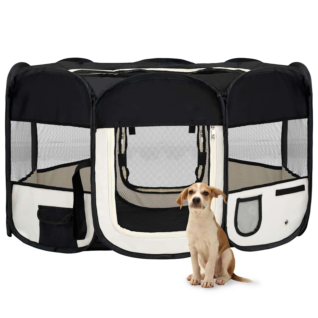 vidaXL Foldable Dog Playpen with Carry Bag 90x90x58 cm Black