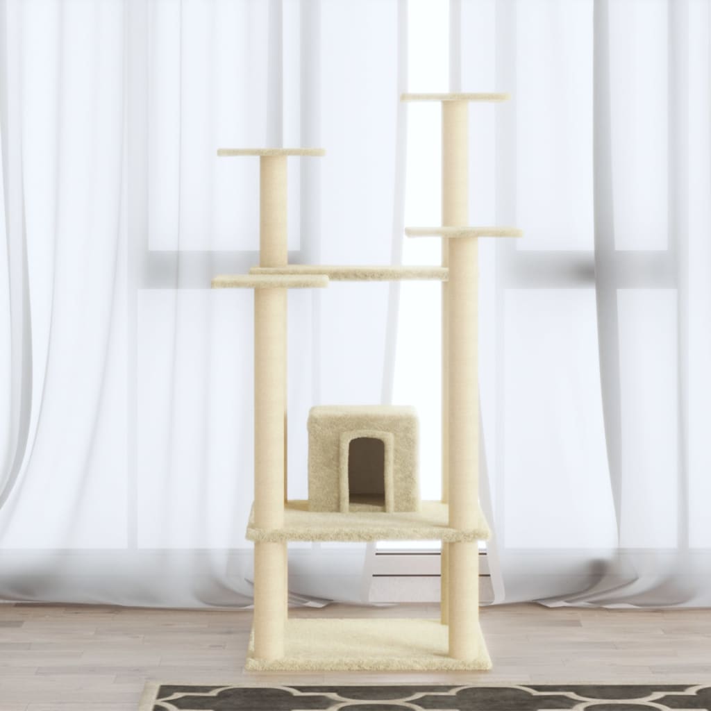 vidaXL Cat Scratching Tree with Sisal Scratching Posts 110 cm Cream
