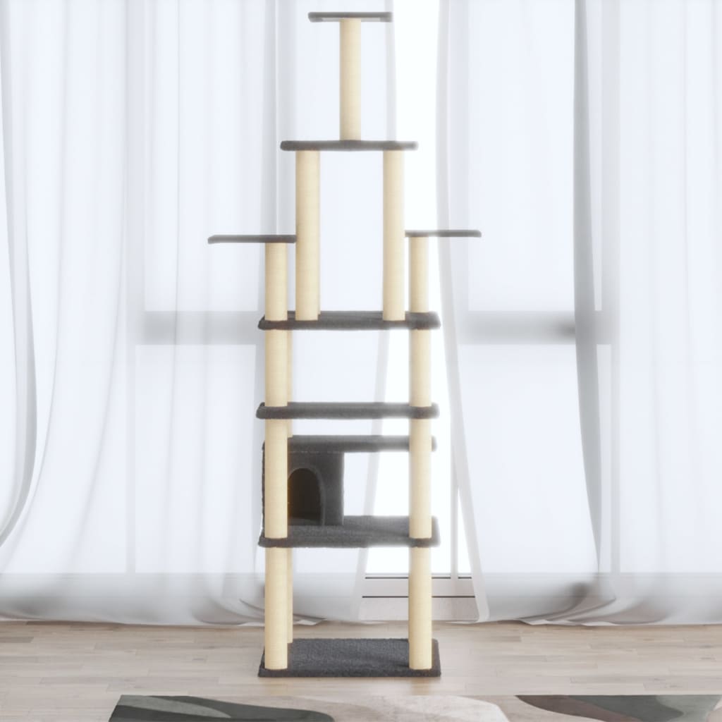 vidaXL Cat scratching tree with sisal scratching posts 183 cm light grey