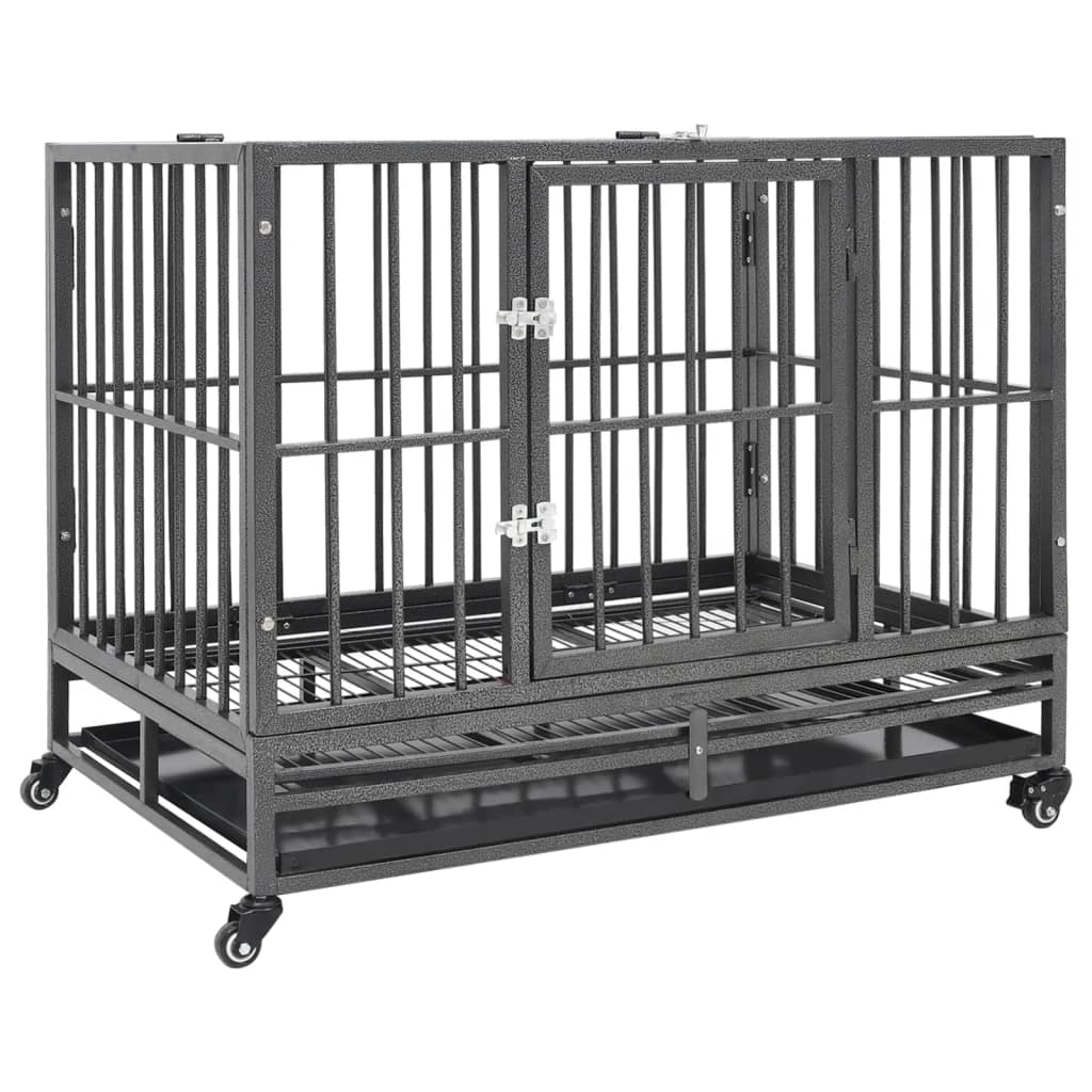 vidaXL Dog Crate with Wheels 92x62x76 cm Steel