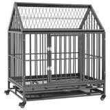 vidaXL Dog Crate with Wheels and Roof 92x62x106 cm Steel