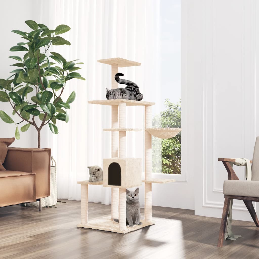 vidaXL Cat tree with sisal scratching posts 142 cm cream