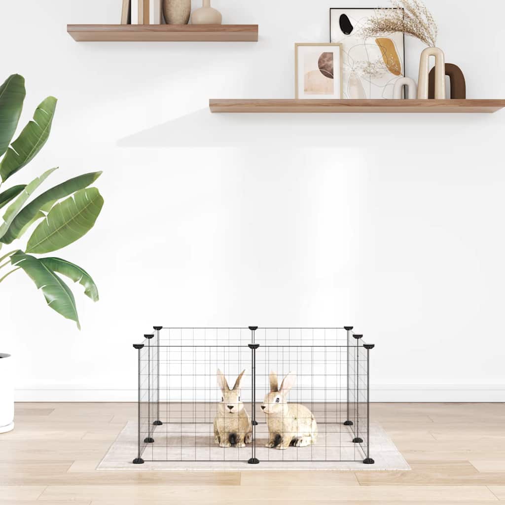 vidaXL Pet Playpen with 8 Panels, Black, 35x35 cm, Steel