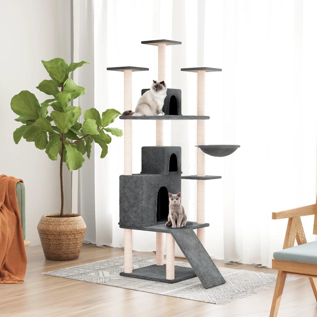 vidaXL Cat Tree with Sisal Scratching Posts 175 cm Light Grey