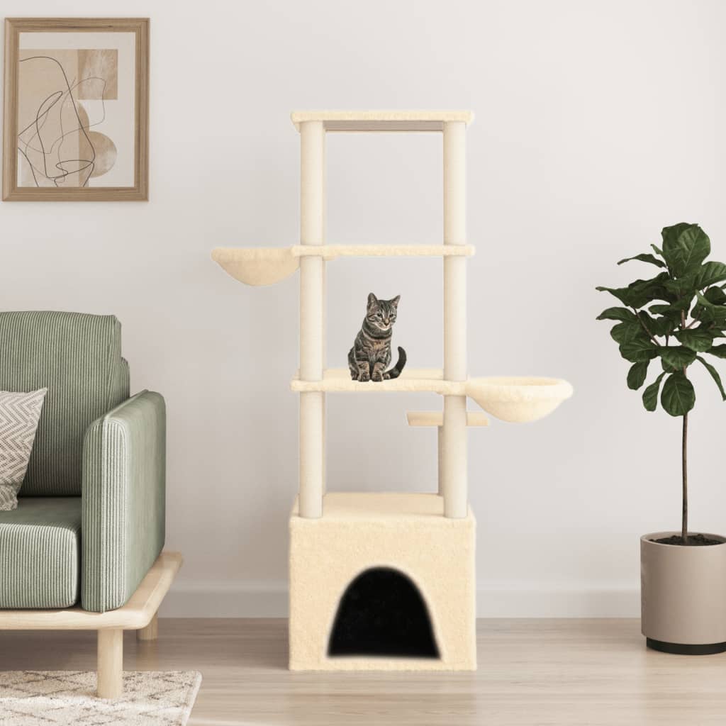 vidaXL Cat Tree with Sisal Scratching Posts 147 cm Cream