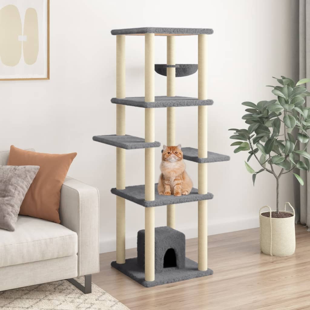 vidaXL Cat Tree with Sisal Scratching Posts 154 cm Light Grey