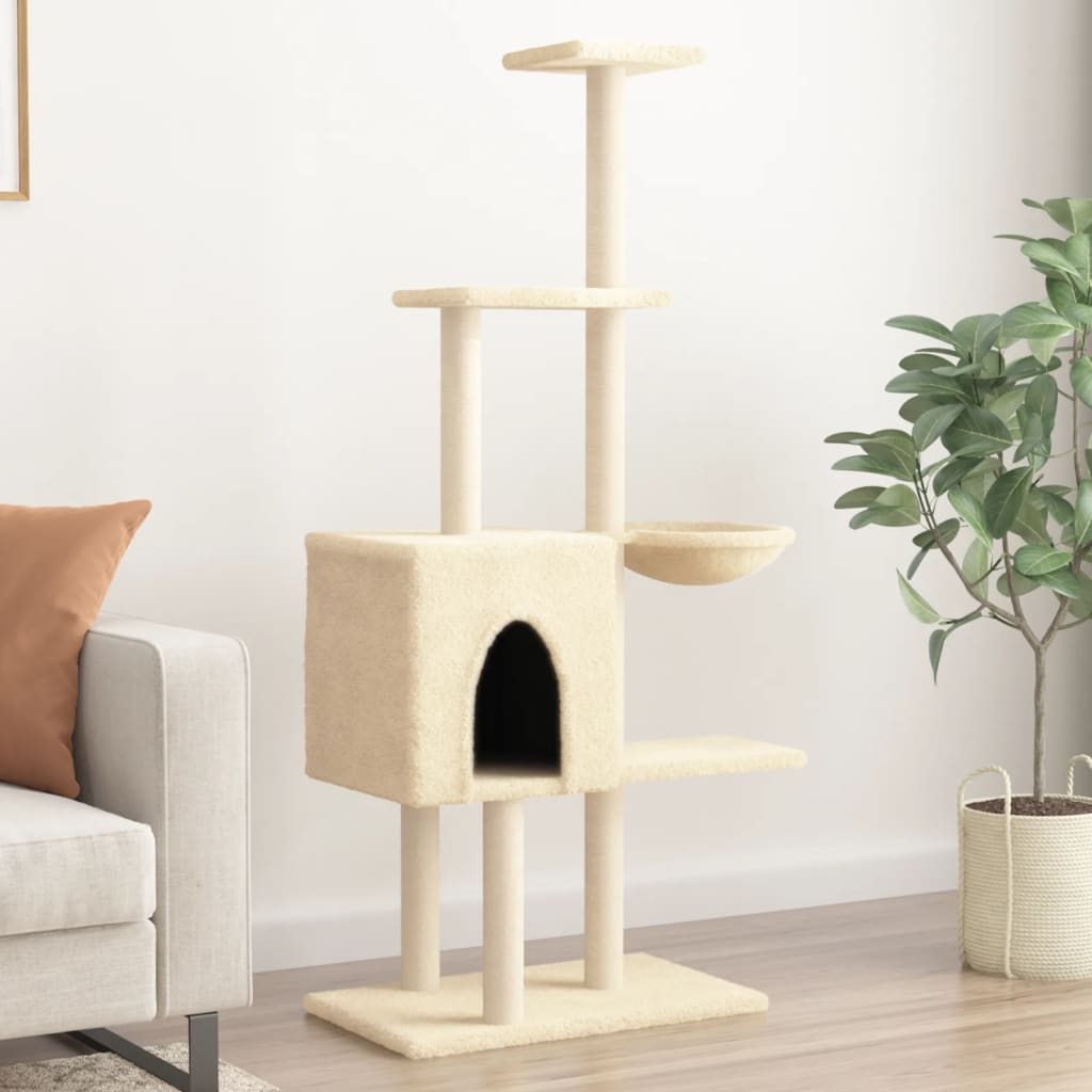 vidaXL Cat Tree with Sisal Scratching Posts 145 cm Cream