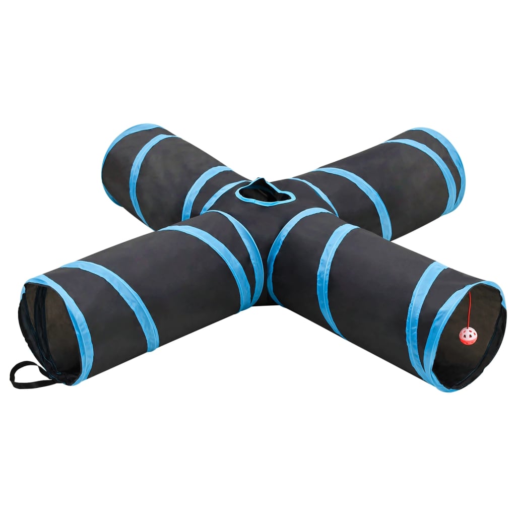 vidaXL Cat Tunnel 3-Way 90 cm Polyester Black and Blue