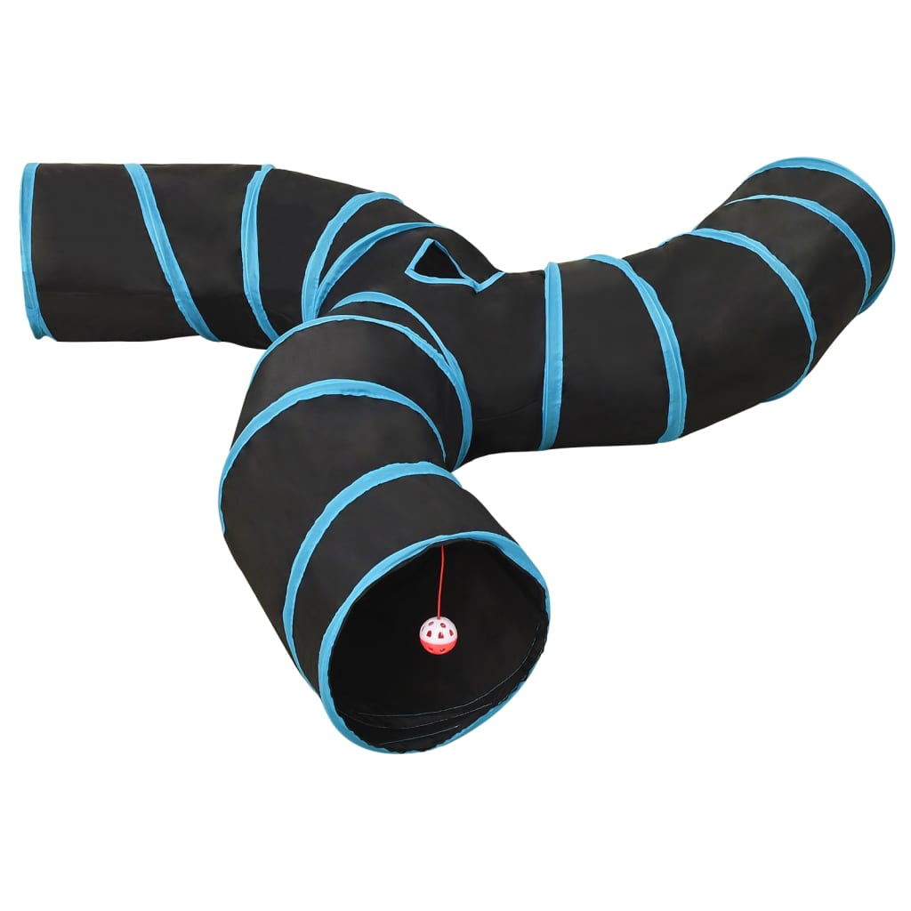 vidaXL Kattentunnel S-vorm 122 cm polyester zwart en blauw