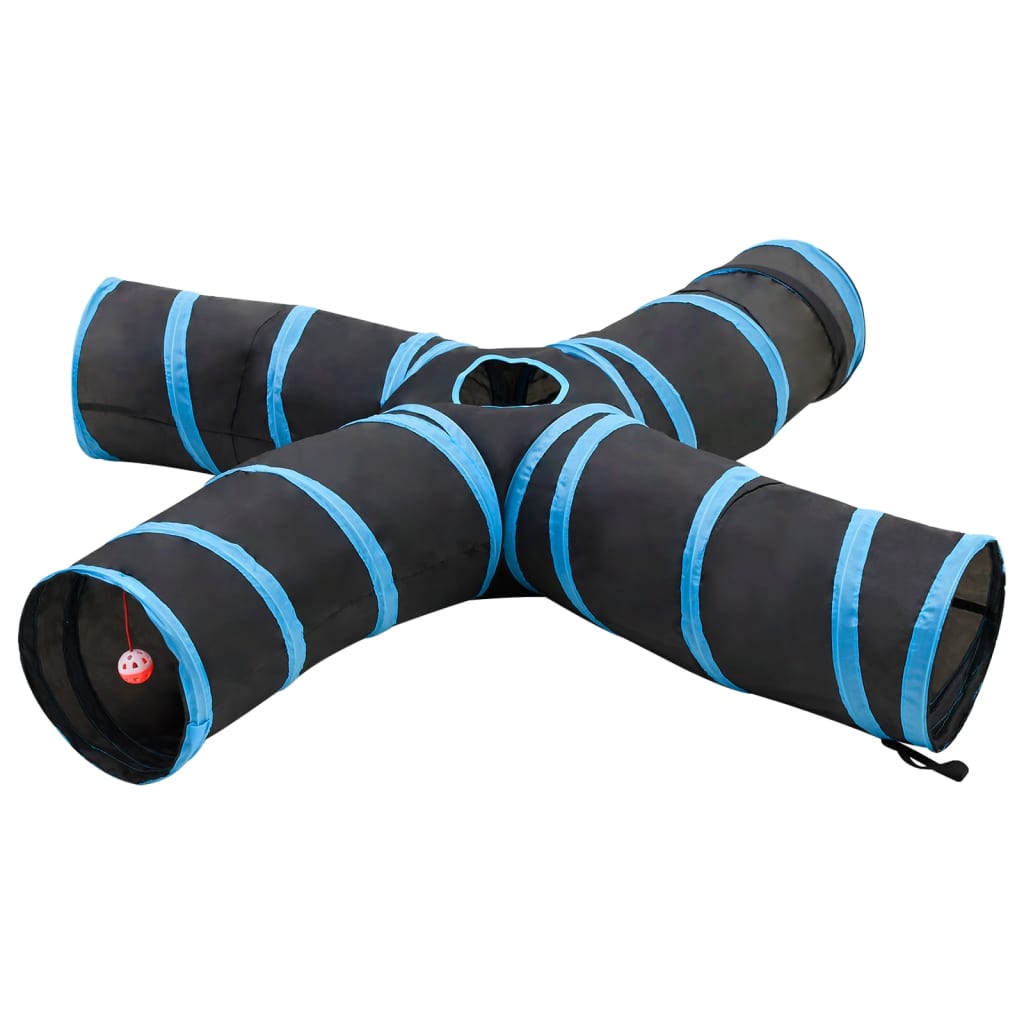 vidaXL Kattentunnel S-vorm 122 cm polyester zwart en blauw