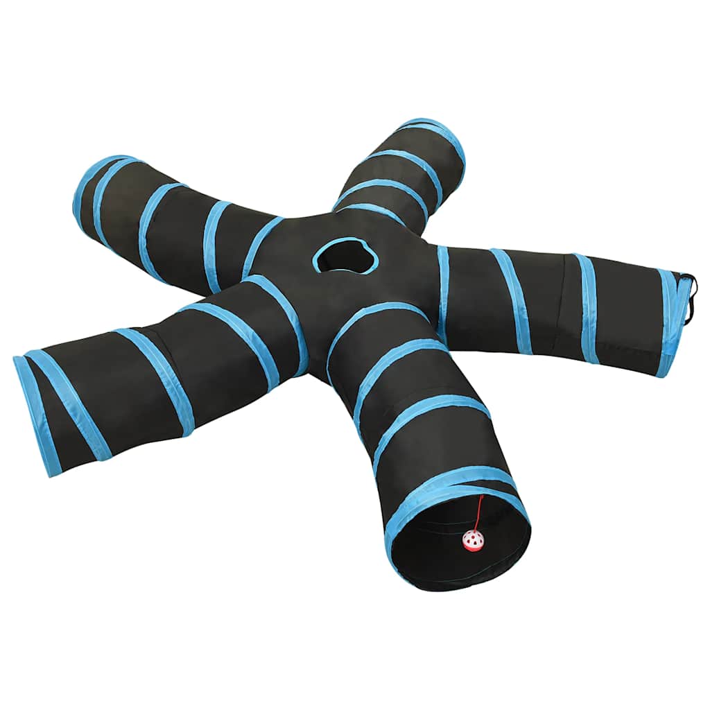 vidaXL Kattentunnel S-vorm 122 cm polyester zwart en blauw
