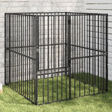 vidaXL Dog Kennel 4 Panels Powder-Coated Steel Black