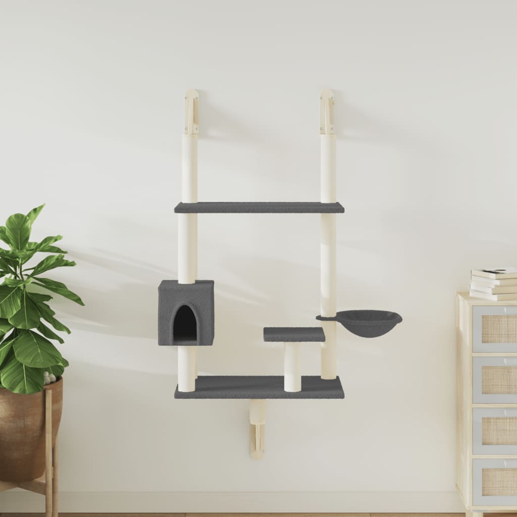 vidaXL Kattenmeubel wandgemonteerd met krabpaal 153 cm lichtgrijs