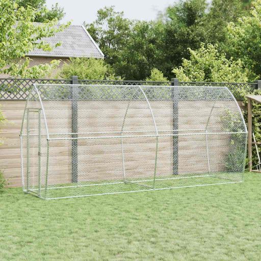 vidaXL Chicken Coop 200x105x182 cm Galvanized Steel Silver
