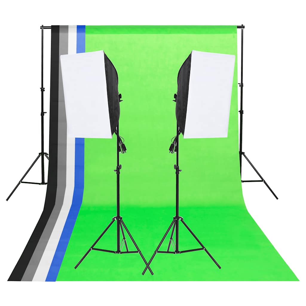 vidaXL Photo Studio Set with 5 Backdrops & 2 Softboxes