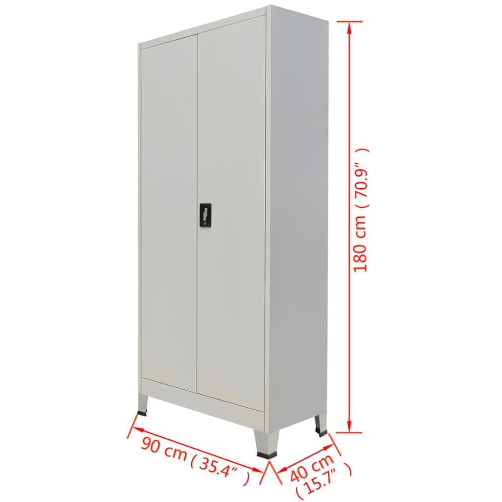 vidaXL Kantoorkast met 2 deuren staal 90x40x180 cm grijs