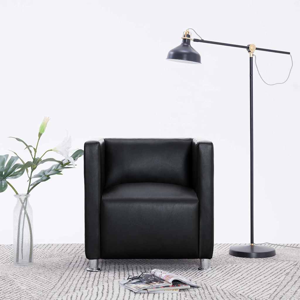vidaXL Cube Armchair Artificial Leather Black