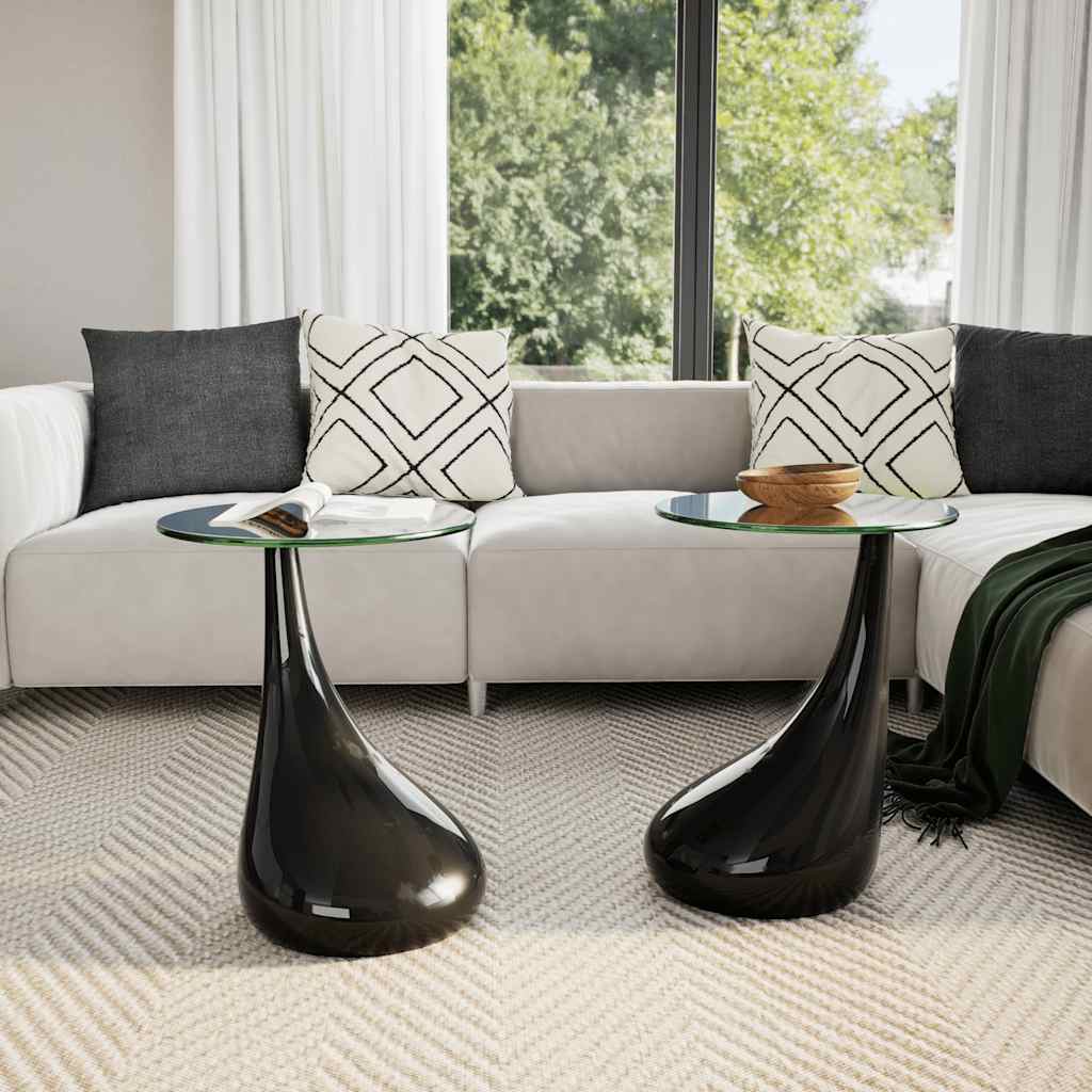 vidaXL Salontafel met rond glazen tafelblad hoogglans zwart