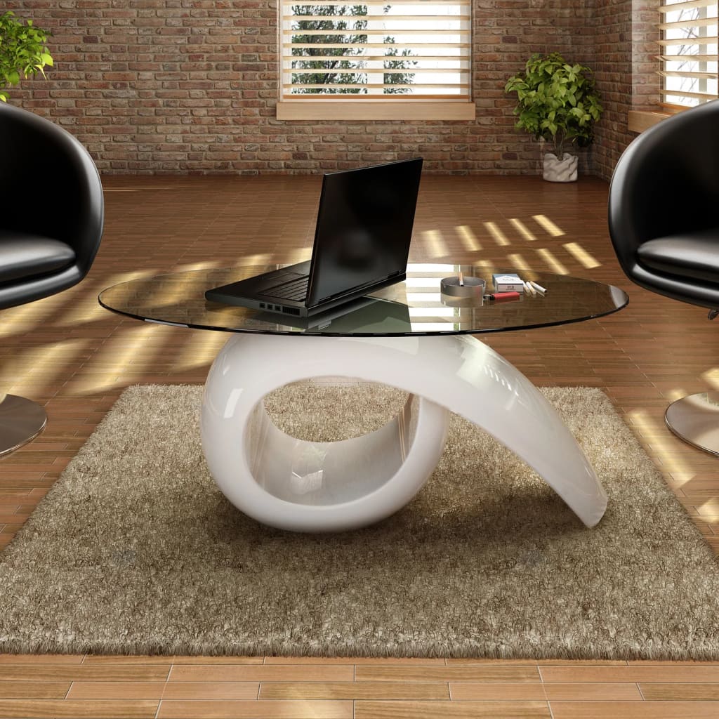 vidaXL Coffee Table with Oval Glass Tabletop High-Gloss White