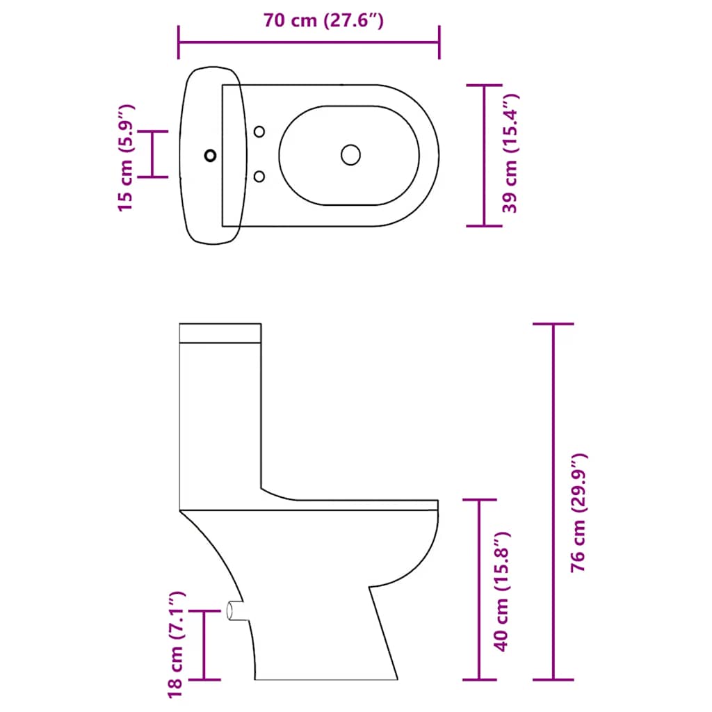 vidaXL Toilet met stortbak zwart