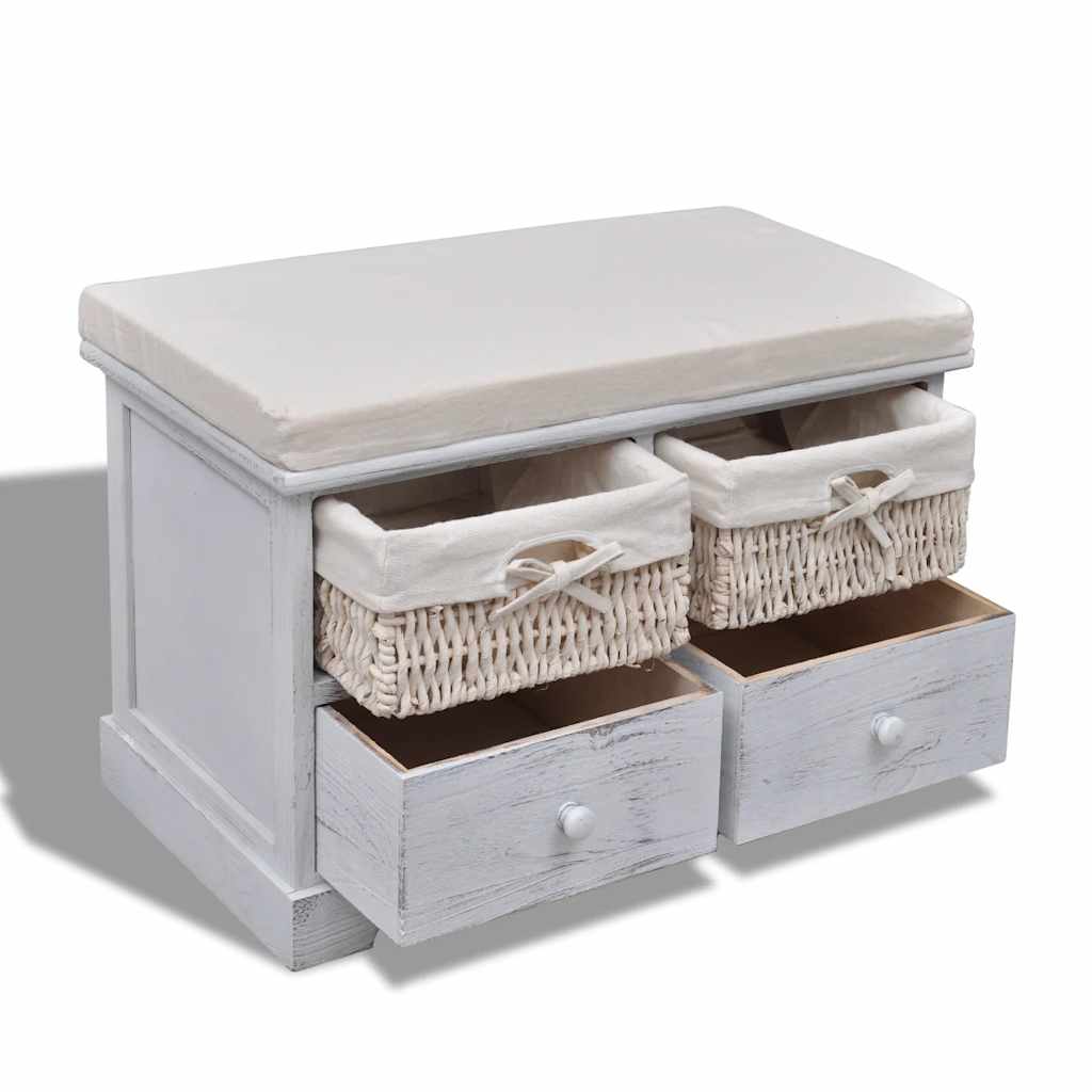 vidaXL Opbergbank 62x33x42 cm paulowniahout wit