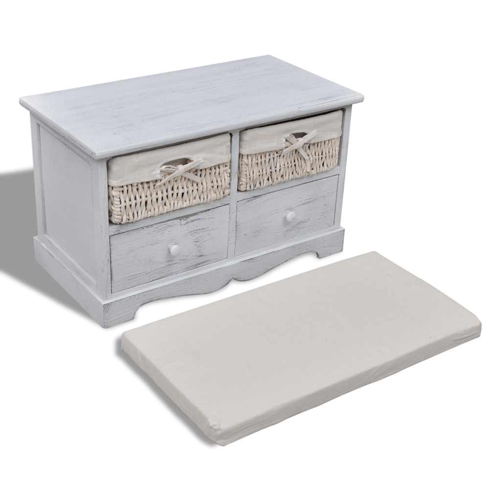 vidaXL Opbergbank 62x33x42 cm paulowniahout wit