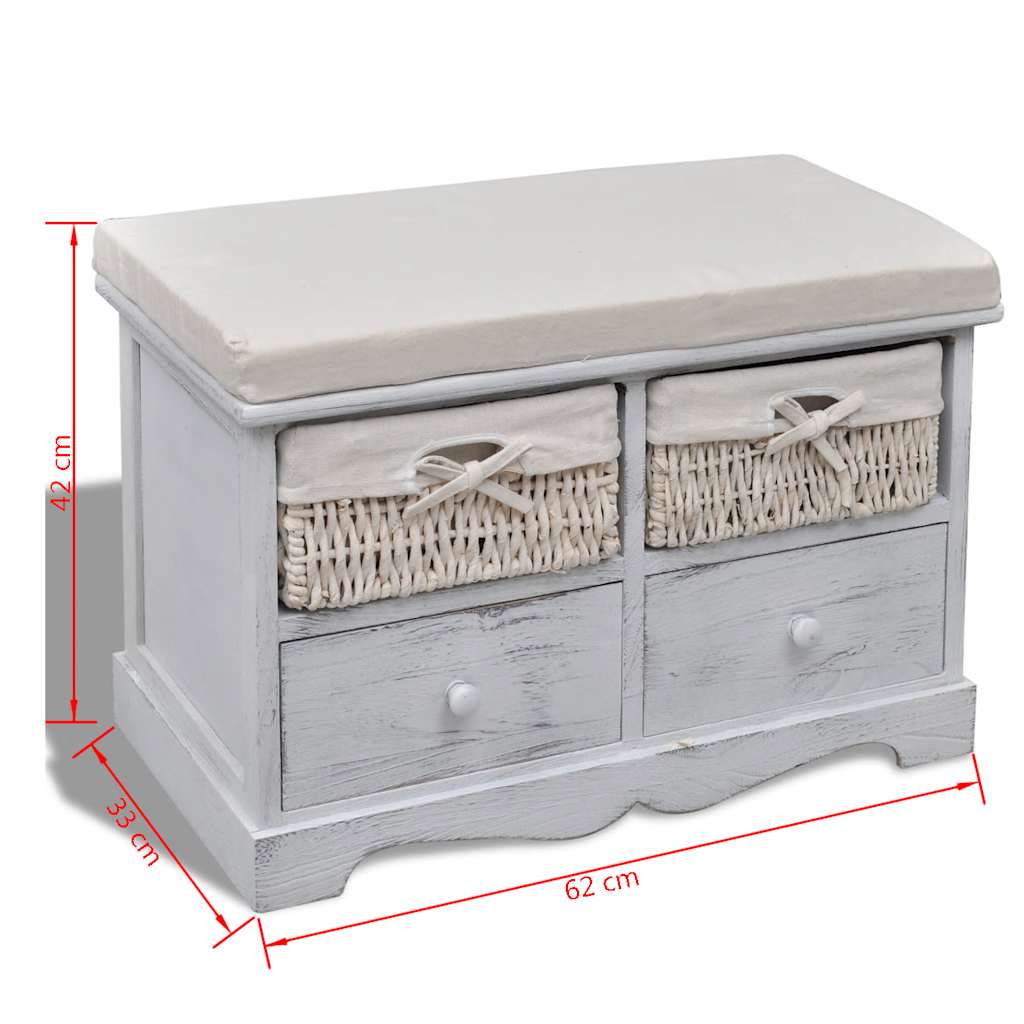 vidaXL Opbergbank 62x33x42 cm paulowniahout wit