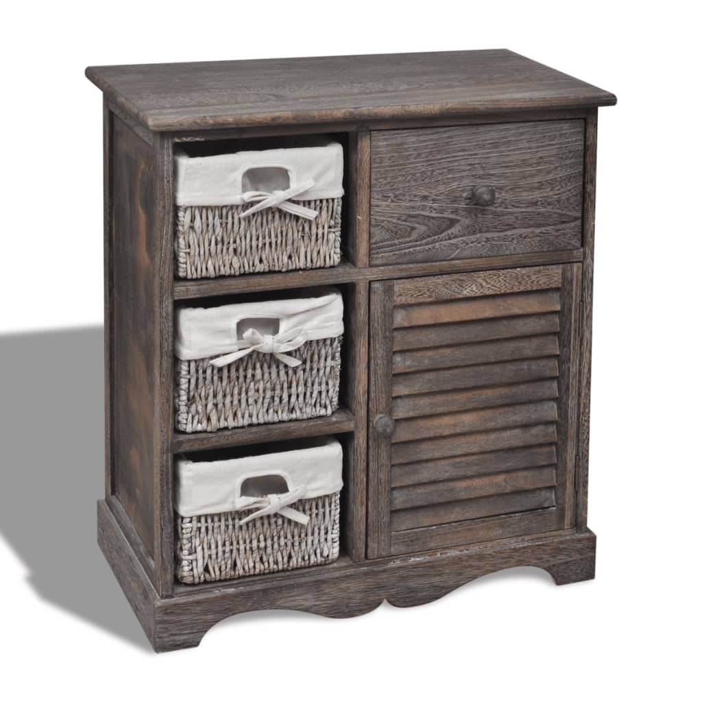 vidaXL Cabinet with 3 Woven Baskets on Left Wood White