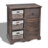 vidaXL Cabinet with 3 Woven Baskets on Left Wood White